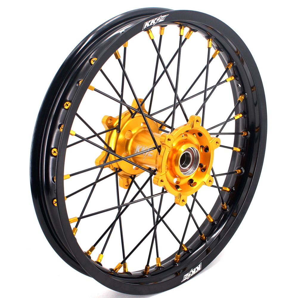 KKE 21/18 Enduro Dirt Bike Wheels Set fit Suzuki DRZ400SM 2005-2025 Gold Nipple Black Spokes
