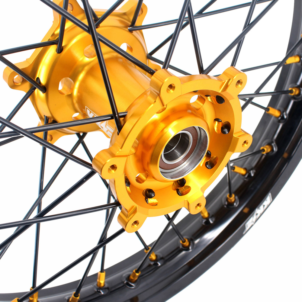 KKE 21/18 Enduro Dirt Bike Wheels Set fit Suzuki DRZ400SM 2005-2025 Gold Nipple Black Spokes