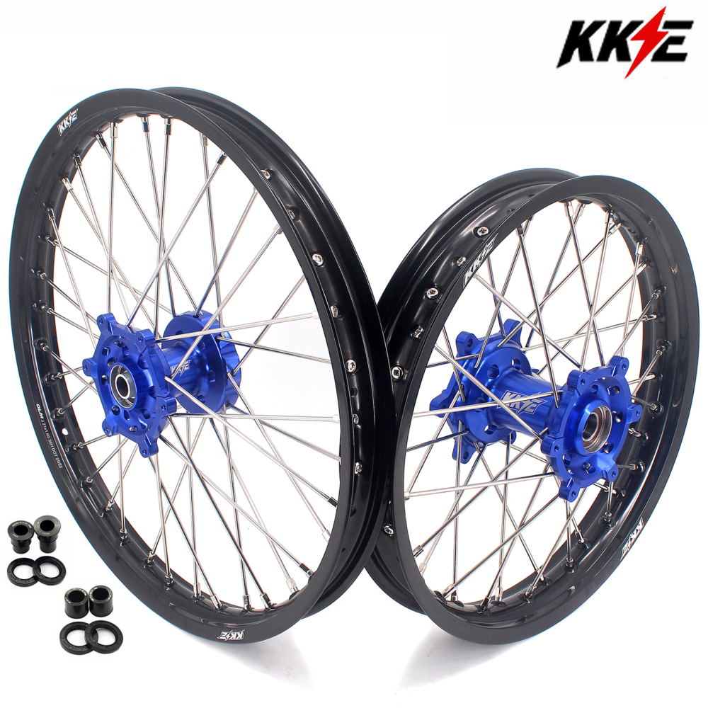 KKE 21/18 Enduro Dirt Bike Wheels fit Suzuki DRZ400SM 2005-2025 Blue Hubs/ Silver Nuts
