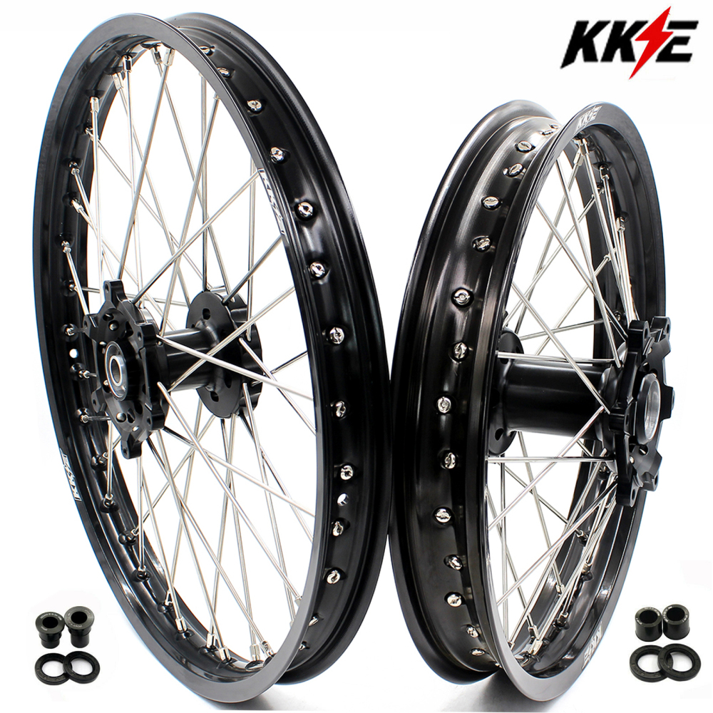 KKE 21/18 Enduro Dirt Bike Wheels fit Suzuki DRZ400SM 2005-2025 Black Hub Black Rim