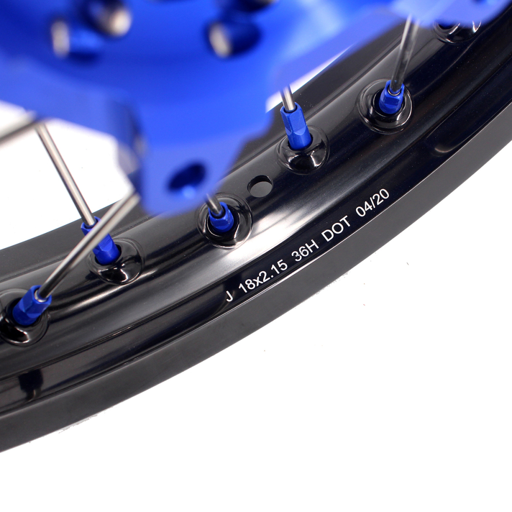 KKE 21/18 Enduro Dirt Bike Wheels fit Suzuki DRZ400SM 2005-2025 Blue Nipples / Blue Hubs
