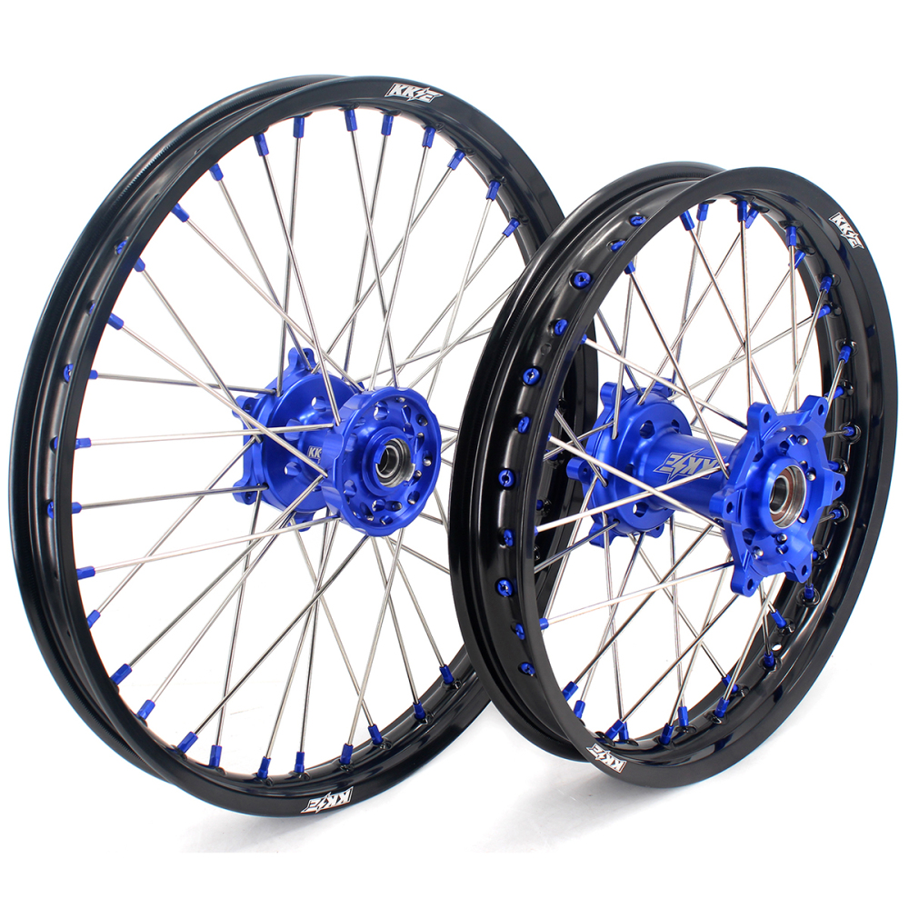 KKE 21/18 Enduro Dirt Bike Wheels fit Suzuki DRZ400SM 2005-2025 Blue Nipples / Blue Hubs