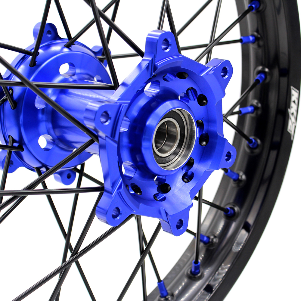 KKE 21/18 Enduro Dirt Bike Wheels Set fit Suzuki DRZ400SM 2005-2025 Blue Nipple Black Spokes