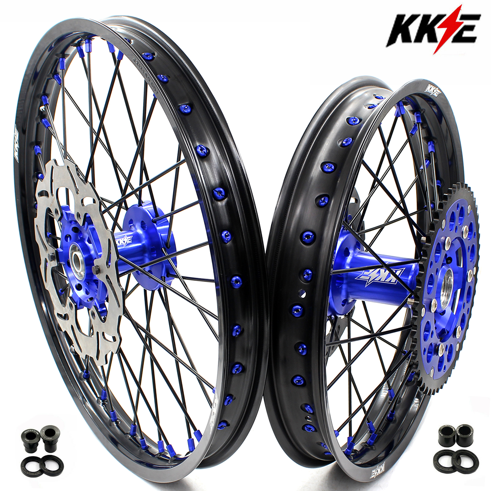 KKE 21/18 Enduro Dirt Bike Wheels fit Suzuki DRZ400S 2000-2025 DRZ400E 2007 DRZ400S 2004 Blue Hubs/ Black Spokes