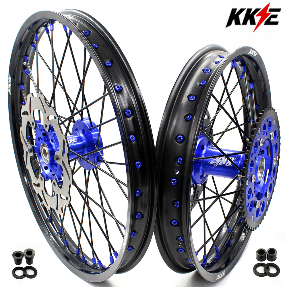 KKE 21/18 Enduro Dirt Bike Wheels fit Suzuki DRZ400S 2000-2025 DRZ400E 2007 DRZ400S 2004 Blue Hubs/ Black Spokes