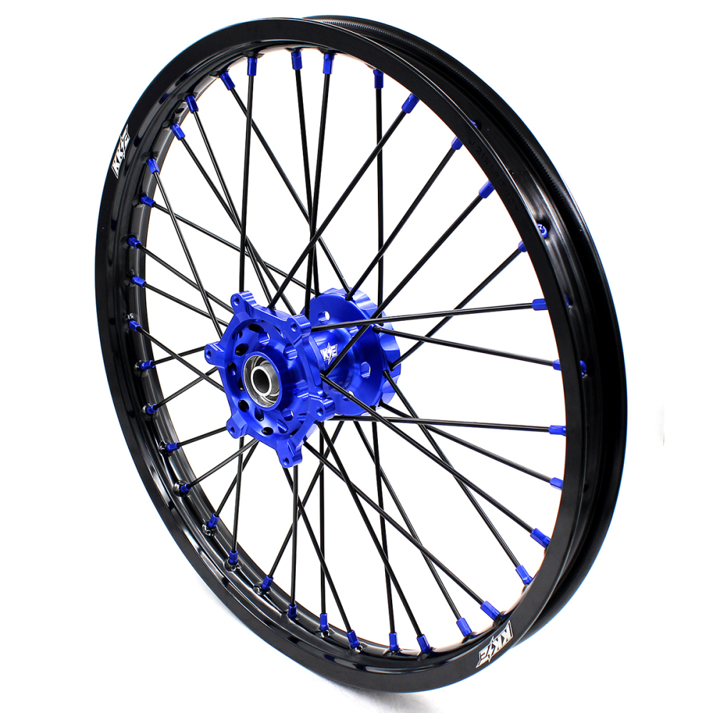 KKE 21/18 Enduro Dirt Bike Wheels Set fit Suzuki DRZ400SM 2005-2025 Blue Nipple Black Spokes