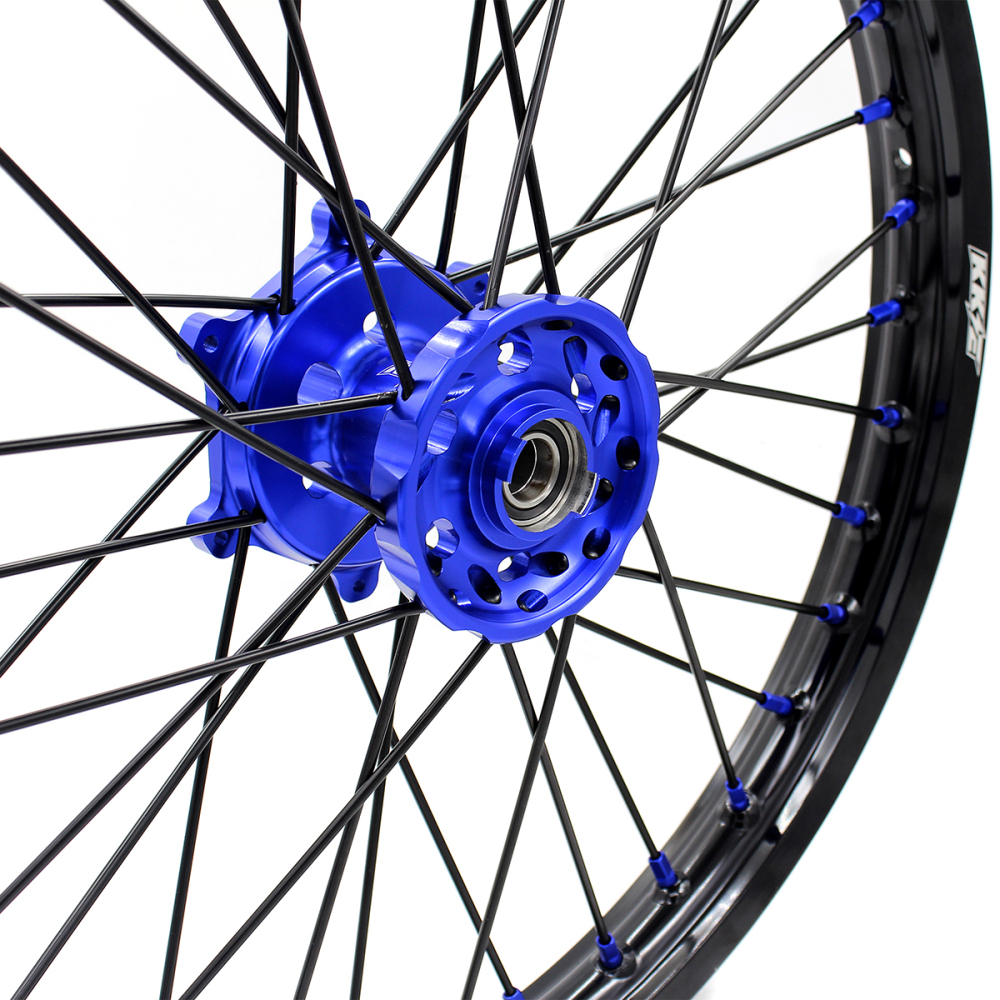 KKE 21/18 Enduro Dirt Bike Wheels Set fit Suzuki DRZ400SM 2005-2025 Blue Nipple Black Spokes