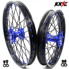 KKE 21/18 Enduro Dirt Bike Wheels Set fit Suzuki DRZ400SM 2005-2025 Blue Nipple Black Spokes