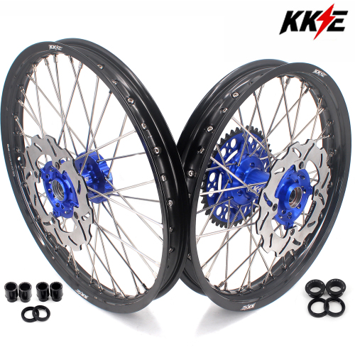 KKE 21/19 Dirt Bike Rims Wheels for Kawasaki KX125 KX250 2003 - 2005 Blue Hub/Silver Spoke Nipples