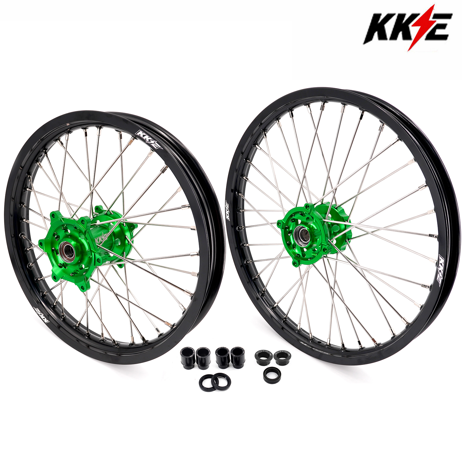 KKE 21/19 Dirt Bike Wheels Rims fit Kawasaki KX250F KX450F 2006-2021/ KX250X KX450X KX250 KX125 KX450 Green Hub