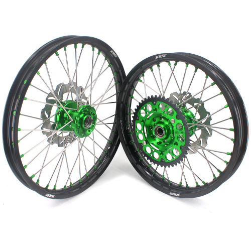 KKE 21/19 Dirt Bike Rims Wheels for Kawasaki KX125 KX250 2003 - 2005 Green Spoke Nipples