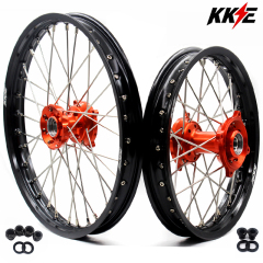 KKE 17/14 Kid's Dirt Bike Wheels Compatible with KTM 85 SX 2003-2020 / Husqvarna TC 85 2014 - 2020 Orange Hub / Silver Nipples