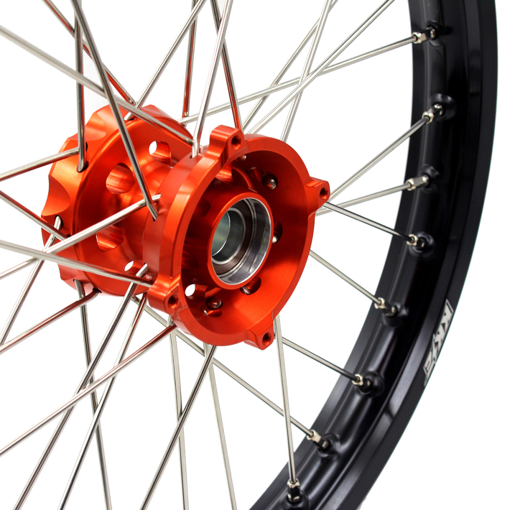 KKE 17/14 Kid's Dirt Bike Wheels Compatible with KTM 85 SX 2003-2020 / Husqvarna TC 85 2014 - 2020 Orange Hub / Silver Nipples