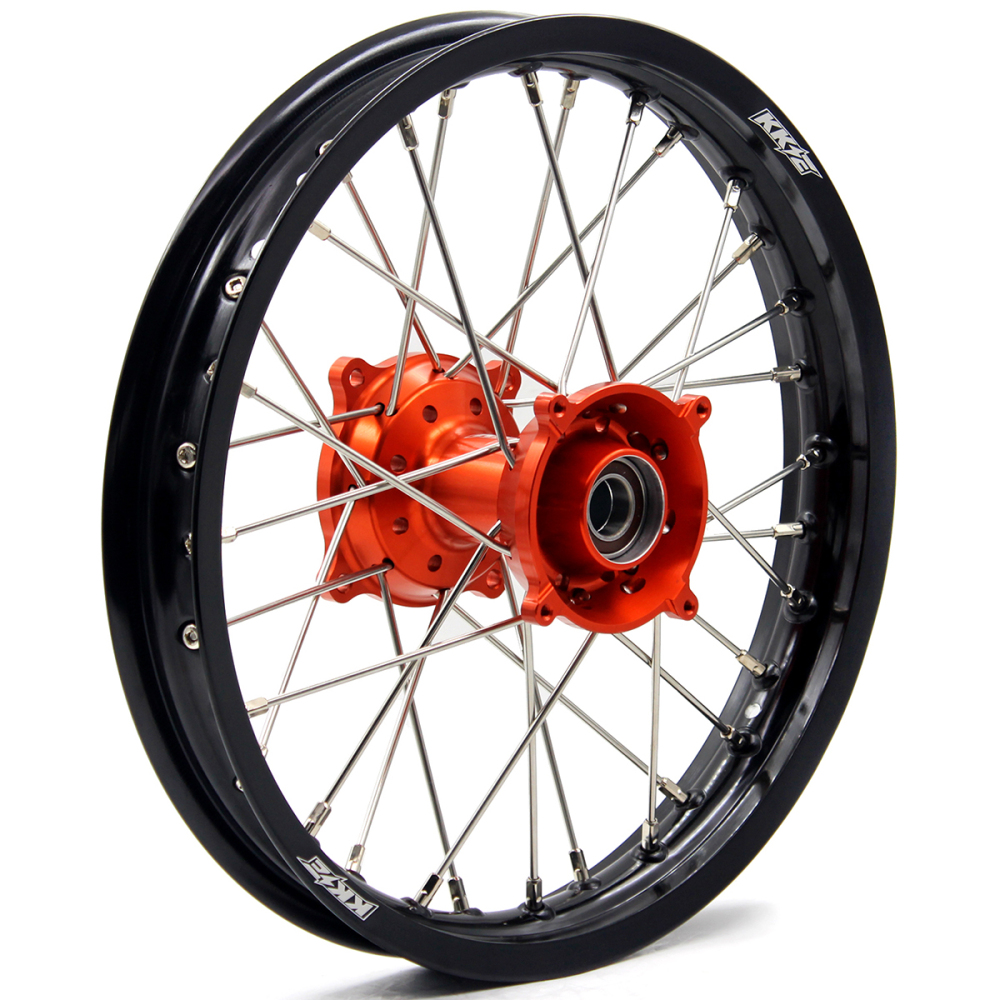 KKE 17/14 Kid's Dirt Bike Wheels Compatible with KTM 85 SX 2003-2020 / Husqvarna TC 85 2014 - 2020 Orange Hub / Silver Nipples