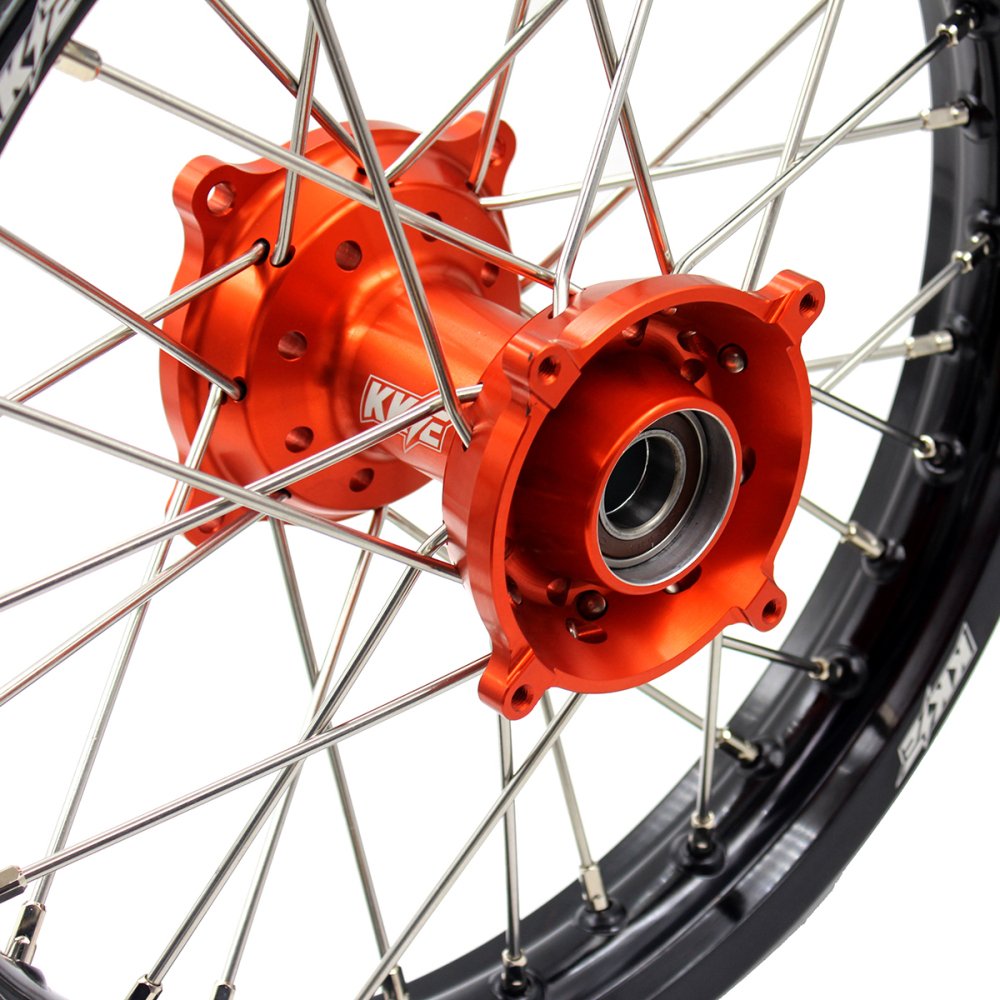 KKE 17/14 Kid's Dirt Bike Wheels Compatible with KTM 85 SX 2003-2020 / Husqvarna TC 85 2014 - 2020 Orange Hub / Silver Nipples