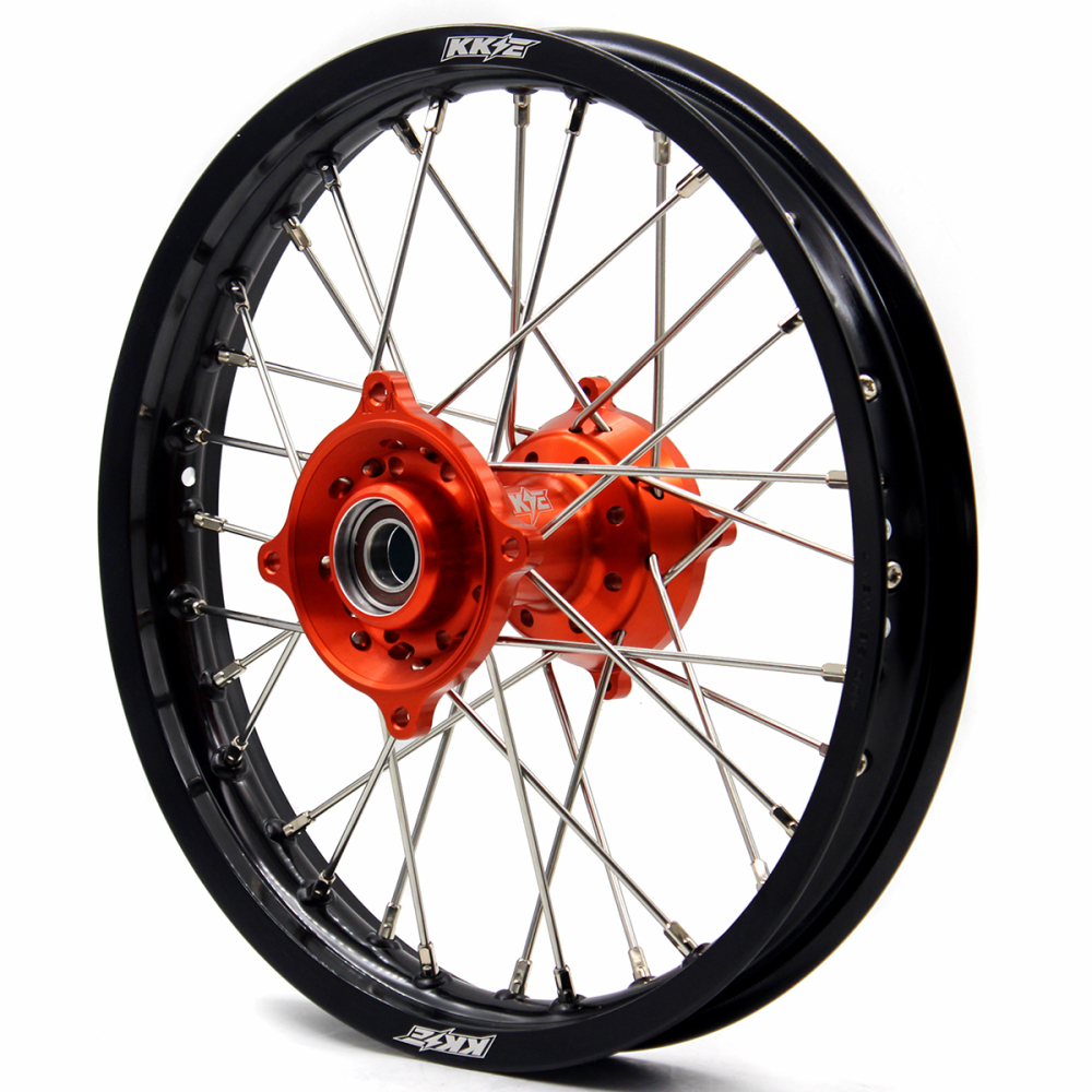 KKE 17/14 Kid's Dirt Bike Wheels Compatible with KTM 85 SX 2003-2020 / Husqvarna TC 85 2014 - 2020 Orange Hub / Silver Nipples
