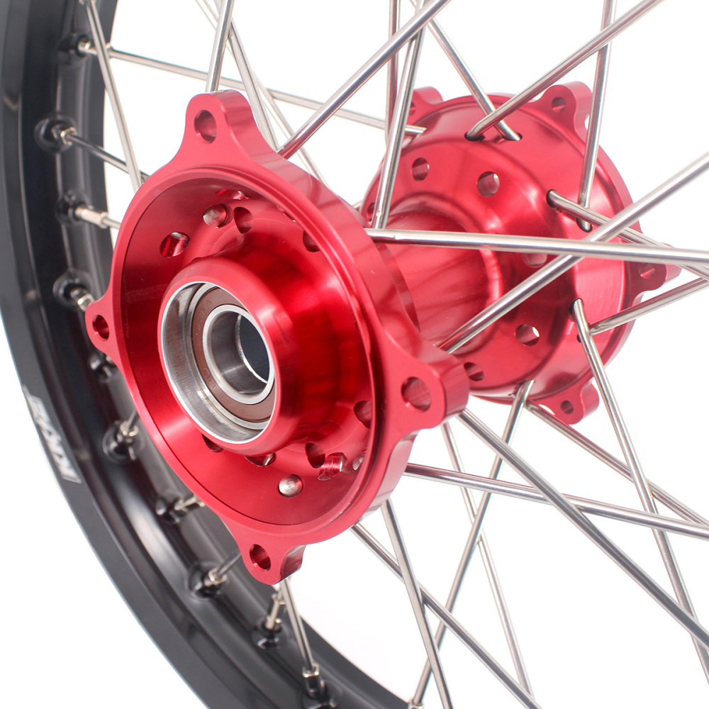 KKE 19/16 Kid's Dirt Bike Wheels Rims Compatible with KTM 85 SX 2021-2024 Red Hubs