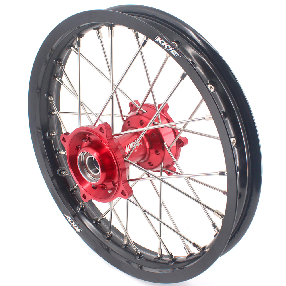 KKE 19/16 Kid's Dirt Bike Wheels Rims Compatible with KTM 85 SX 2021-2024 Red Hubs