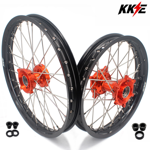 KKE 19/16 Kid's Dirt Bike Wheels Rims Compatible with KTM 85 SX 2021-2024 Orange Hubs/Silver Nipples