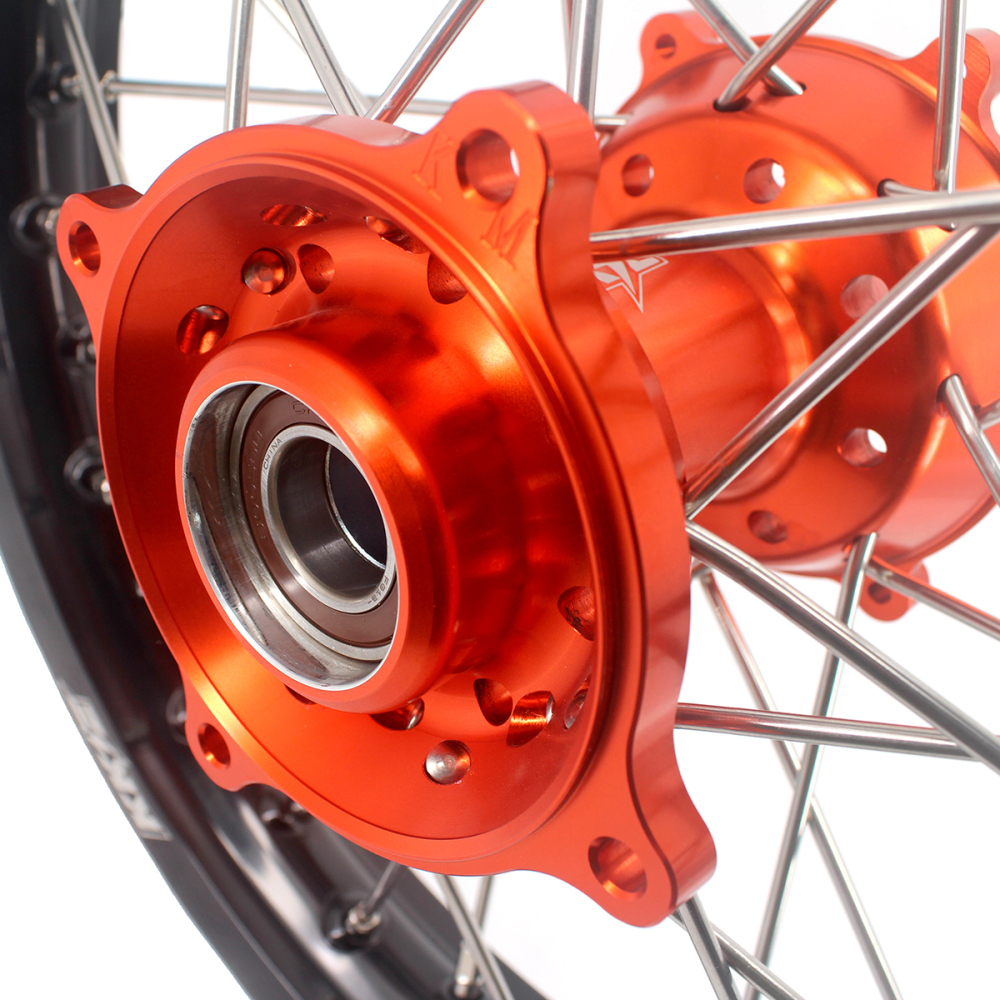 KKE 17/14 Kid's Dirt Bike Wheels Rims Compatible with KTM 85 SX 2021 - 2024 Orange Hub / Silver Spoke Nipples