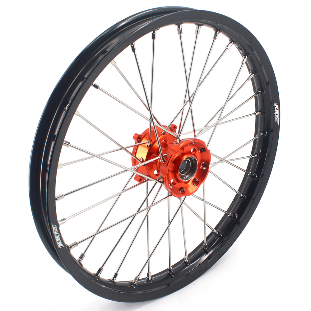KKE 17/14 Kid's Dirt Bike Wheels Rims Compatible with KTM 85 SX 2021 - 2024 Orange Hub / Silver Spoke Nipples