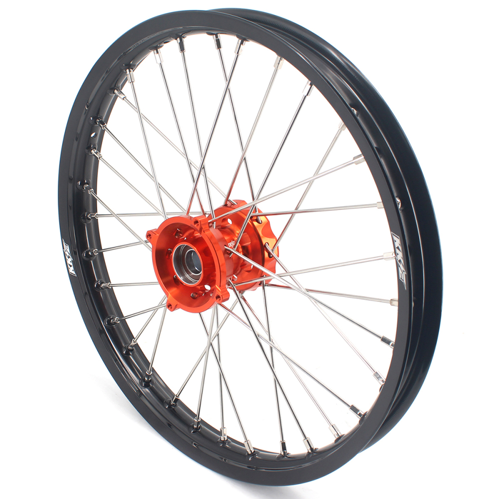 KKE 17/14 Kid's Dirt Bike Wheels Rims Compatible with KTM 85 SX 2021 - 2024 Orange Hub / Silver Spoke Nipples