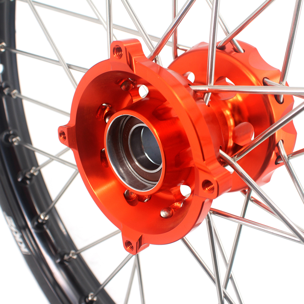KKE 19/16 Kid's Dirt Bike Wheels Rims Compatible with KTM 85 SX 2021-2024 Orange Hubs/Silver Nipples