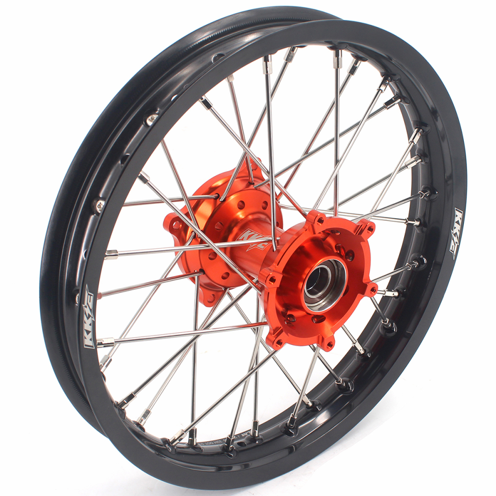 KKE 19/16 Kid's Dirt Bike Wheels Rims Compatible with KTM 85 SX 2021-2024 Orange Hubs/Silver Nipples