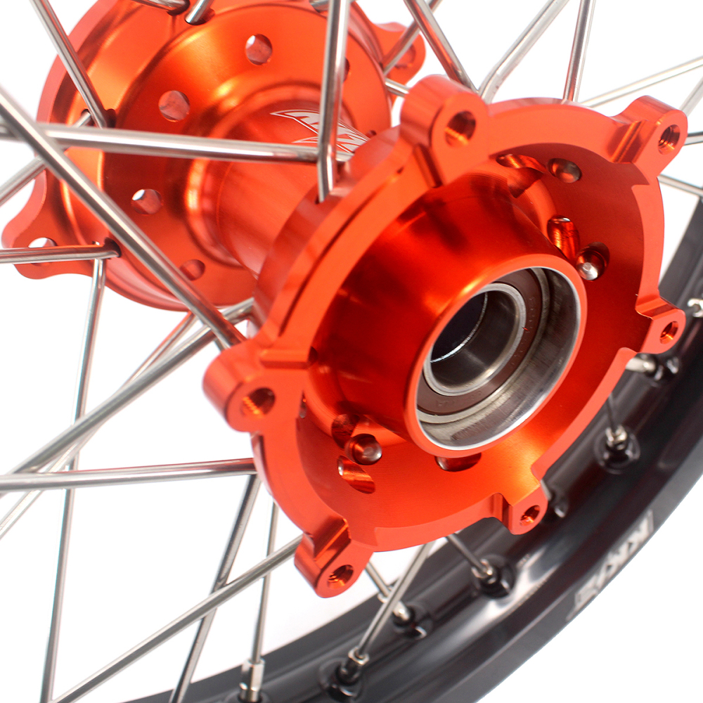 KKE 19/16 Kid's Dirt Bike Wheels Rims Compatible with KTM 85 SX 2021-2024 Orange Hubs/Silver Nipples