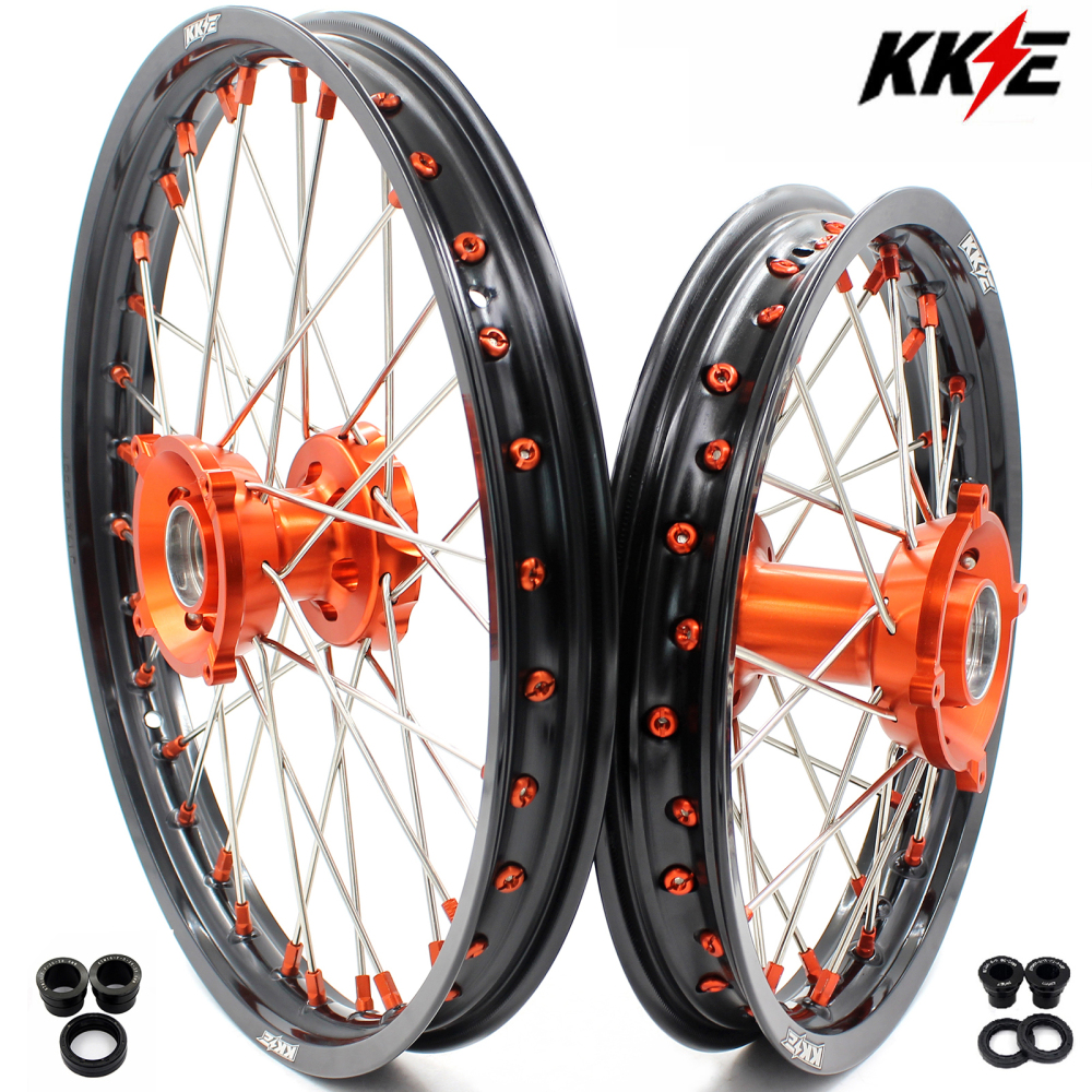 KKE 19/16 Kid's Dirt Bike Wheels Rims Compatible with KTM 85 SX 2021-2024 Orange Nipples