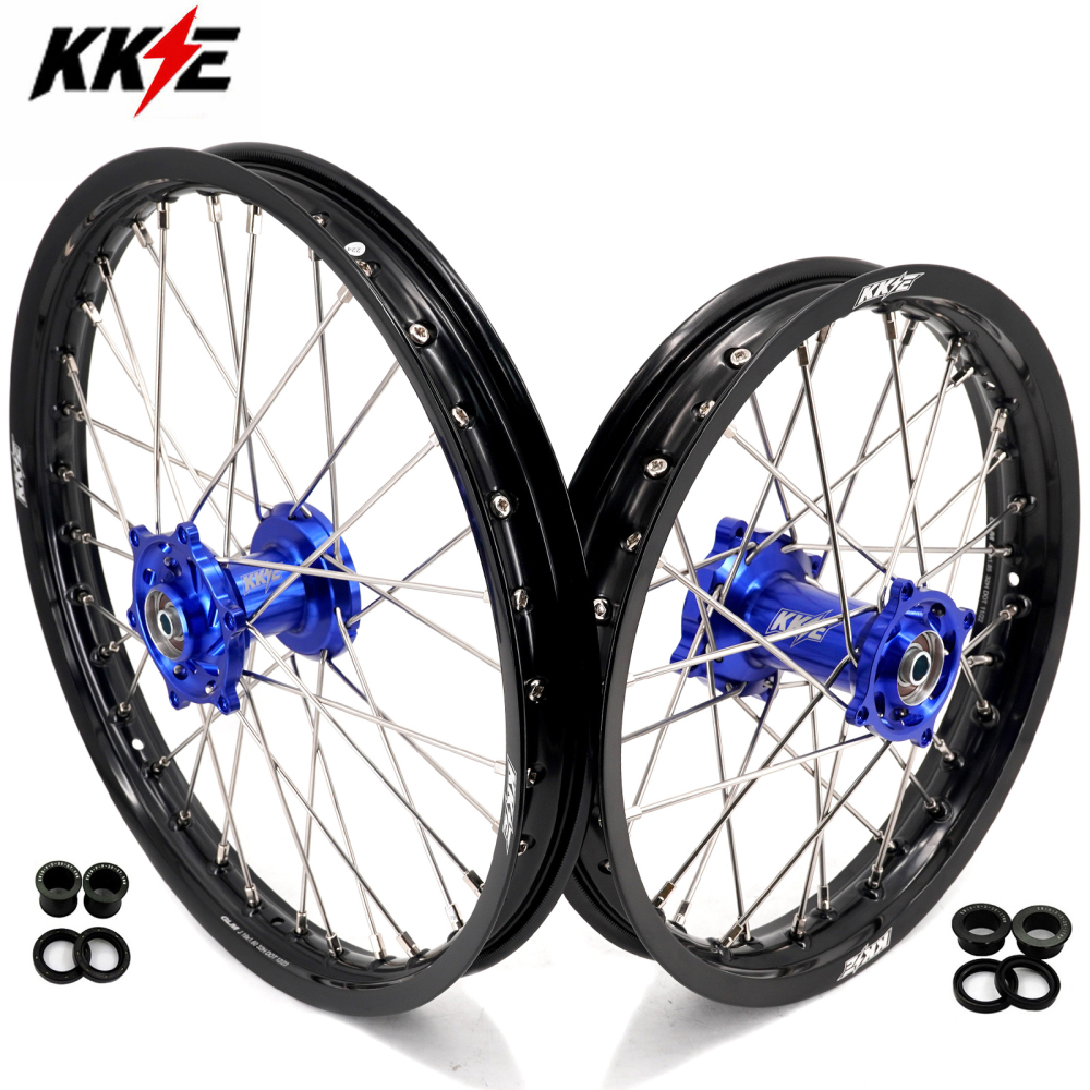 KKE19/16 Kid's Dirt Bike Big Wheels for Kawasaki KX80 93-2000/ KX85 2000-2025/ KX100 KX112 Blue Hub/ Silver Nipples