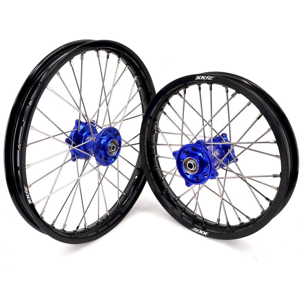 KKE19/16 Kid's Dirt Bike Big Wheels for Kawasaki KX80 93-2000/ KX85 2000-2025/ KX100 KX112 Blue Hub/ Silver Nipples