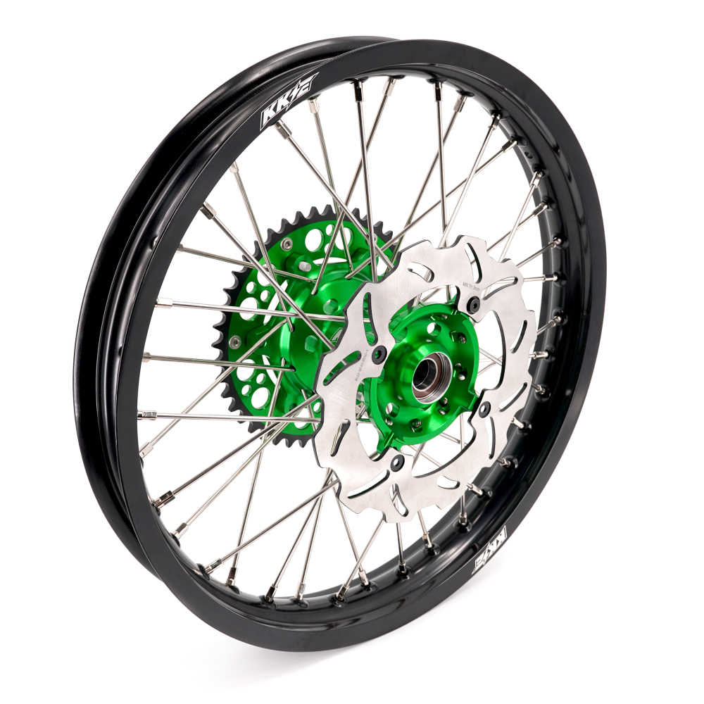 KKE 21/19 MX Dirt Bike Wheels Set fit Kawasaki KX250F KX450F 2006-2014/ KX125 KX250 2006-2007 Green Hub/ Silver Nipples