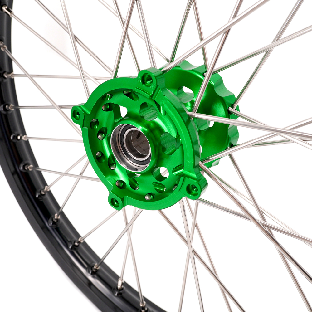 KKE 21/19 MX Dirt Bike Wheels Set fit Kawasaki KX250F KX450F 2006-2014/ KX125 KX250 2006-2007 Green Hub/ Silver Nipples