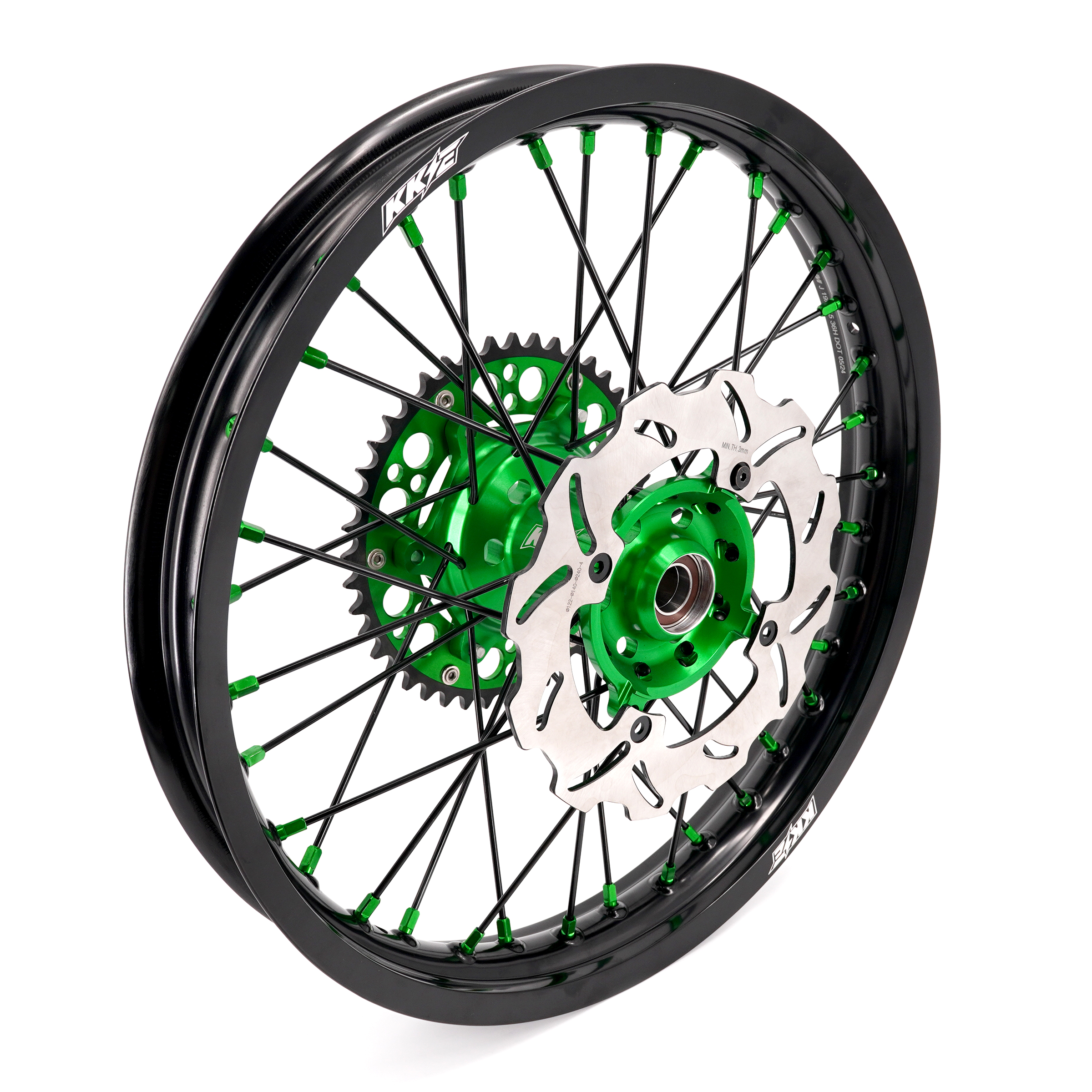 KKE 21/19 MX Dirt Bike Wheels Set fit Kawasaki KX250F KX450F 2006-2014/ KX125 KX250 2006-2007 Green Nipples/ Black Spokes