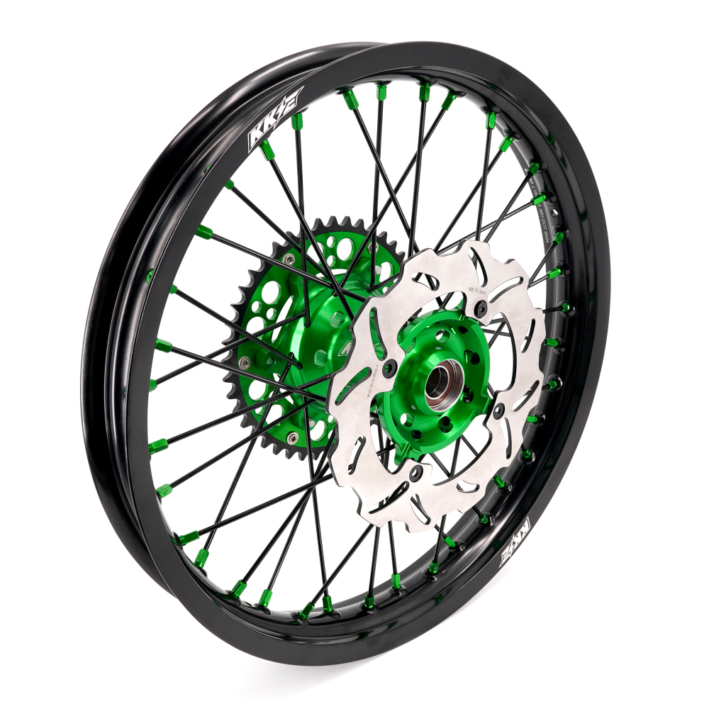 KKE 21/19 MX Dirt Bike Wheels Set fit Kawasaki KX250F KX450F 2006-2014/ KX125 KX250 2006-2007 Green Nipples/ Black Spokes