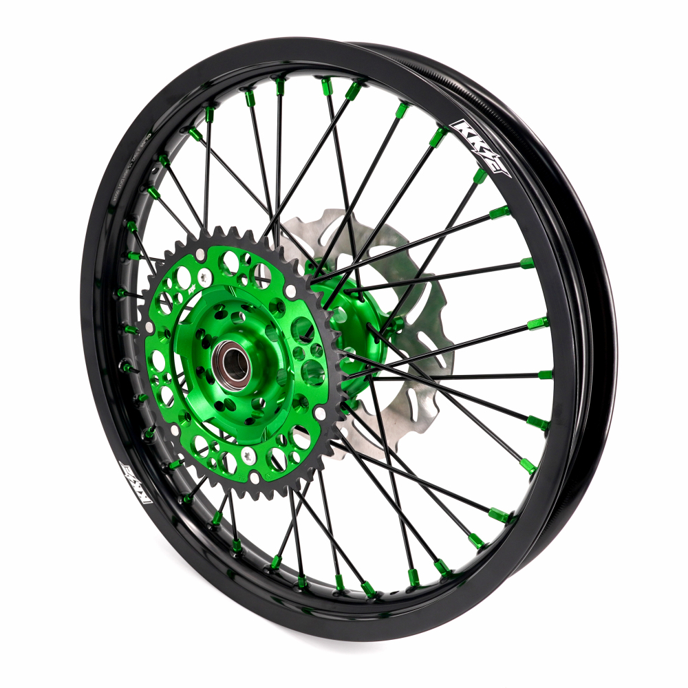 KKE 21/19 MX Dirt Bike Wheels Set fit Kawasaki KX250F KX450F 2006-2014/ KX125 KX250 2006-2007 Green Nipples/ Black Spokes