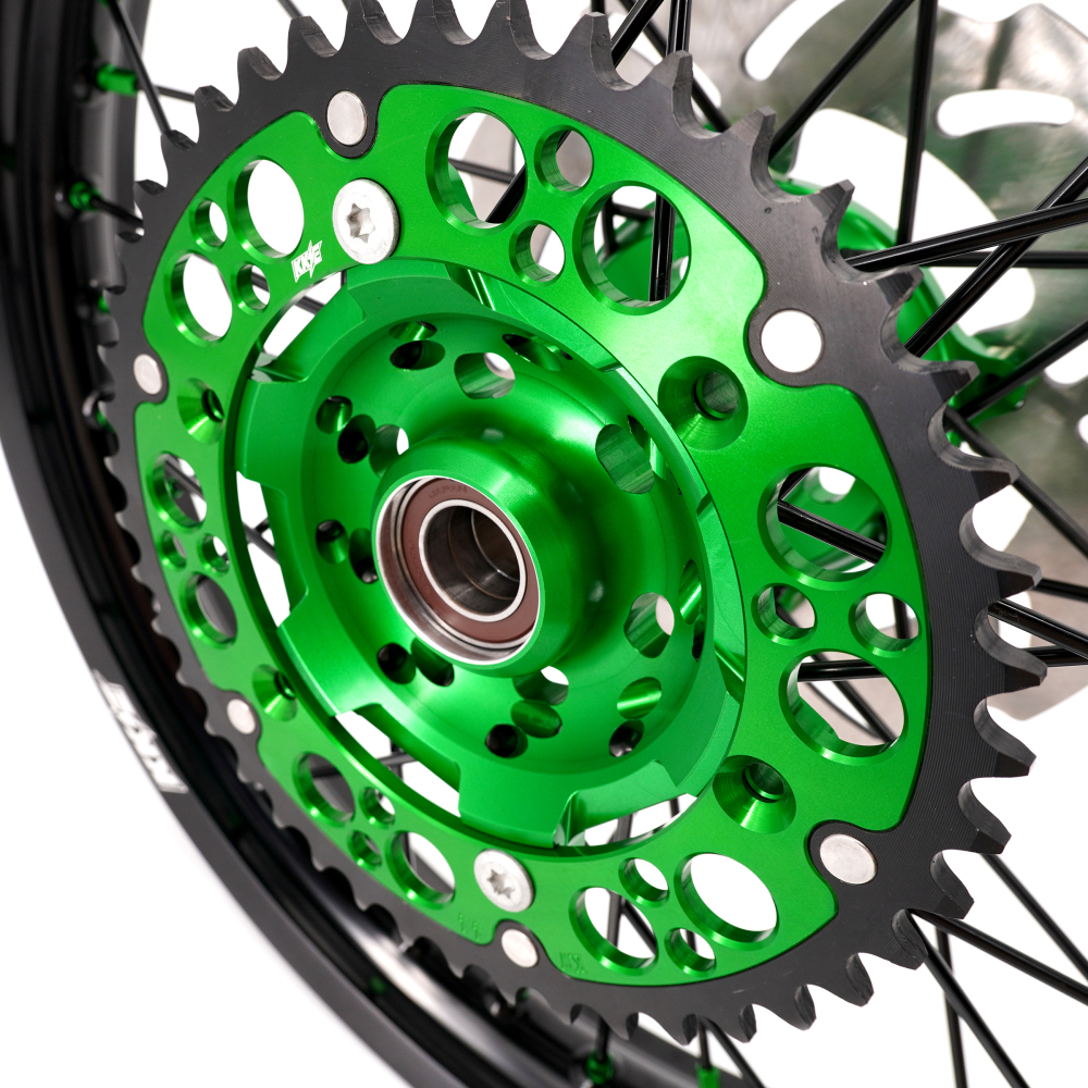 KKE 21/19 MX Dirt Bike Wheels Set fit Kawasaki KX250F KX450F 2006-2014/ KX125 KX250 2006-2007 Green Nipples/ Black Spokes