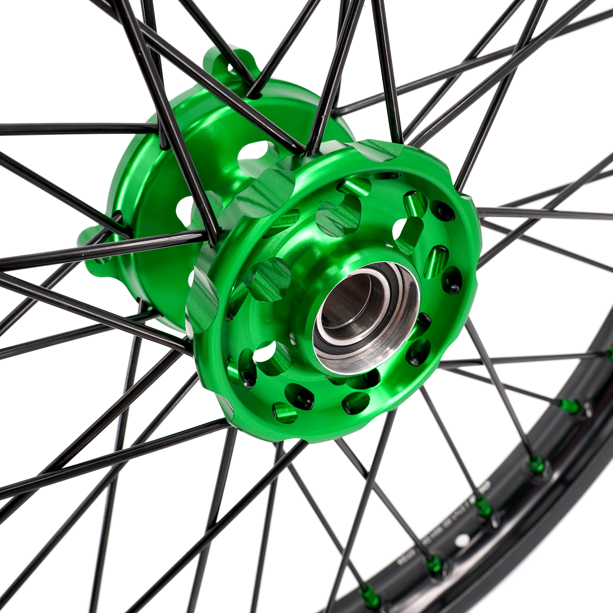 KKE 21/19 MX Dirt Bike Wheels Set fit Kawasaki KX250F KX450F 2006-2014/ KX125 KX250 2006-2007 Green Nipples/ Black Spokes
