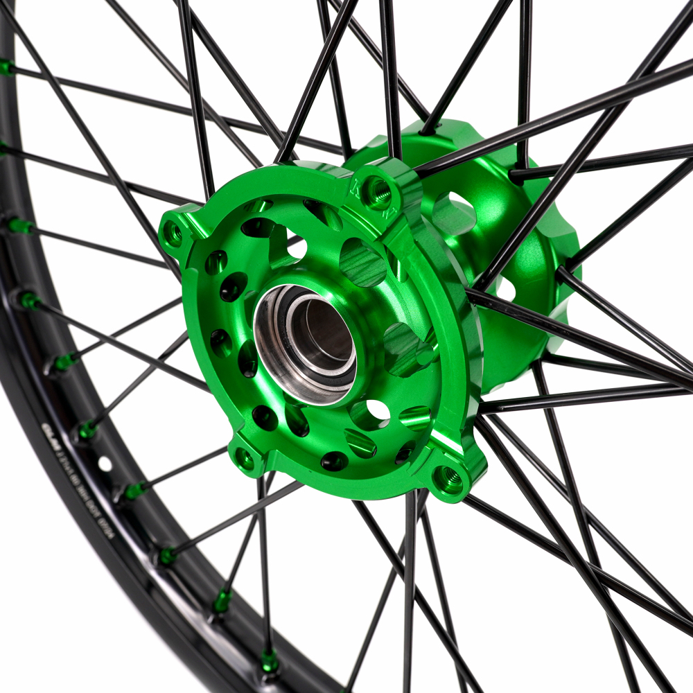 KKE 21/19 MX Dirt Bike Wheels Set fit Kawasaki KX250F KX450F 2006-2014/ KX125 KX250 2006-2007 Green Nipples/ Black Spokes