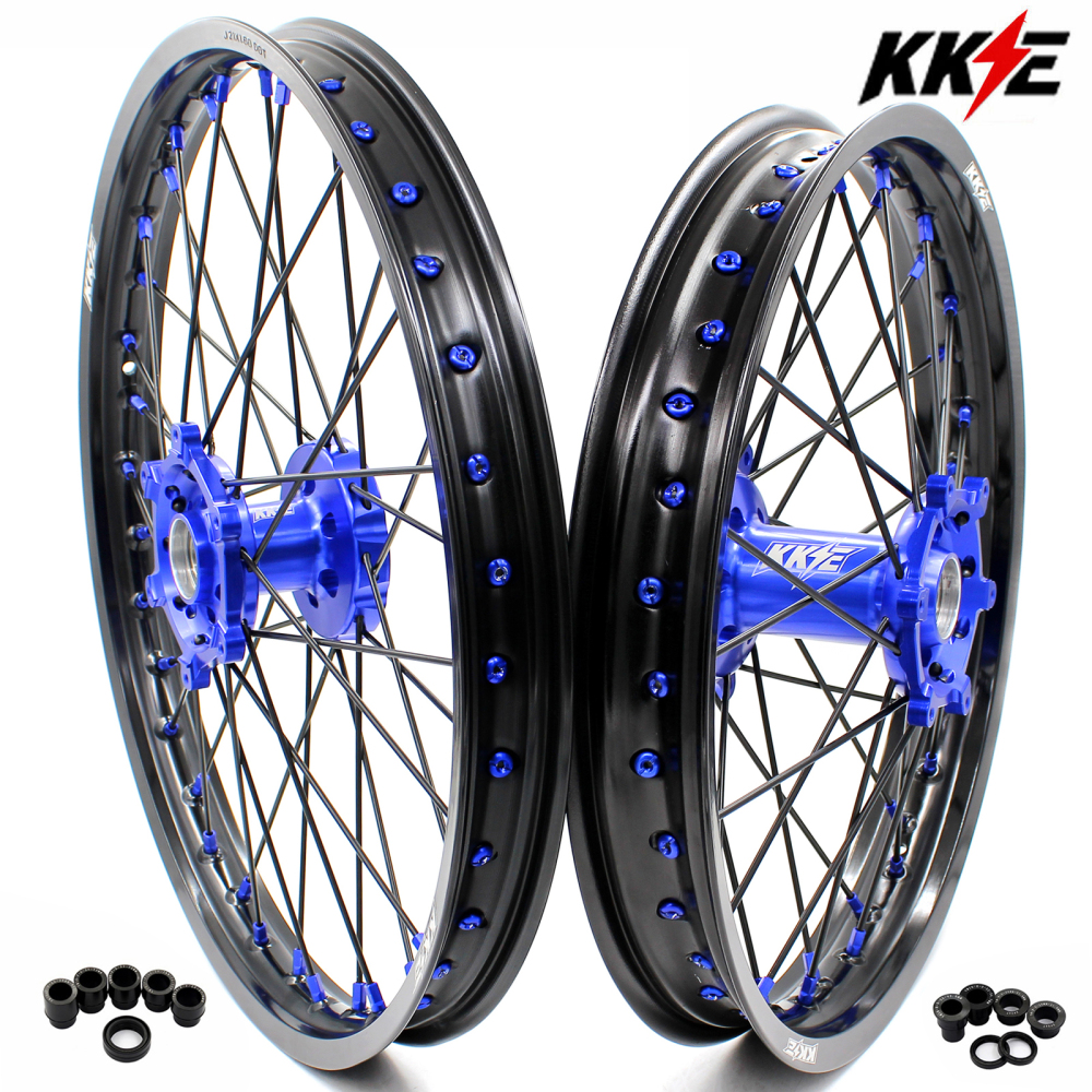 for YZ125 YZ250F - KKE 21/19 CNC Dirt Bike Wheels fit Yamaha YZ125 YZ250 1999-2025 YZ250F YZ450F Black Spokes