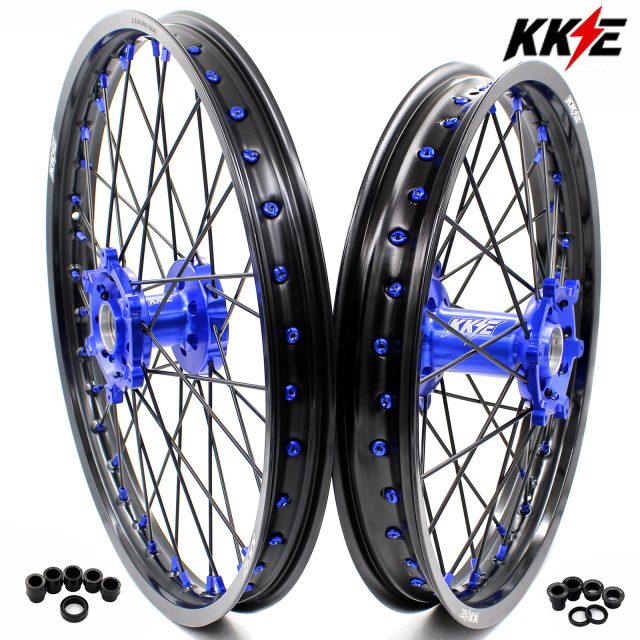 for YZ125 YZ250F - KKE 21/19 CNC Dirt Bike Wheels fit Yamaha YZ125 YZ250 1999-2025 YZ250F YZ450F Black Spokes