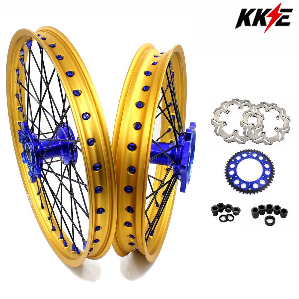 for YZ125 YZ250F - KKE 21/19 Cast Dirt Bike Wheels fit Yamaha YZ125 YZ250 1999-2016 YZ250F YZ450F 2003-2015 Gold Rims/ Black Spokes
