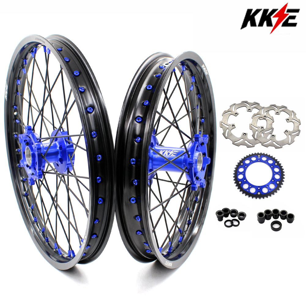 for YZ125 YZ250F - KKE 21/19 CNC Dirt Bike Wheels fit Yamaha YZ125 YZ250 1999-2016 YZ250F YZ450F 2003-2015 Black Spokes