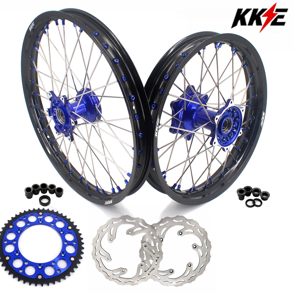 for YZ125 YZ250F - KKE 21/18 Cast Dirt Bike Wheels fit Yamaha YZ125 YZ250 1999-2016 YZ250F YZ450F 2003-2015 Blue Nipples