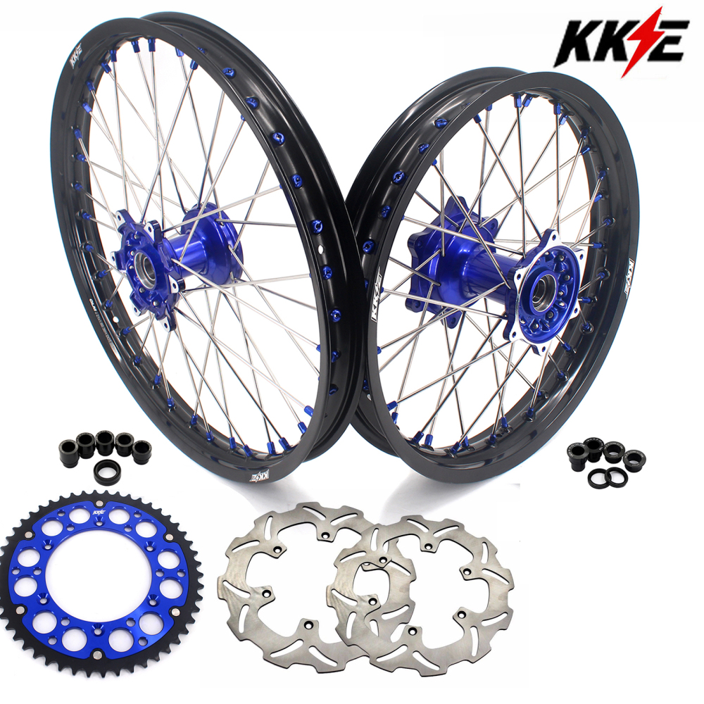 for YZ125 YZ250F - KKE 21/18 Cast Dirt Bike Wheels fit Yamaha YZ125 YZ250 1999-2016 YZ250F YZ450F 2003-2015 Blue Nipples