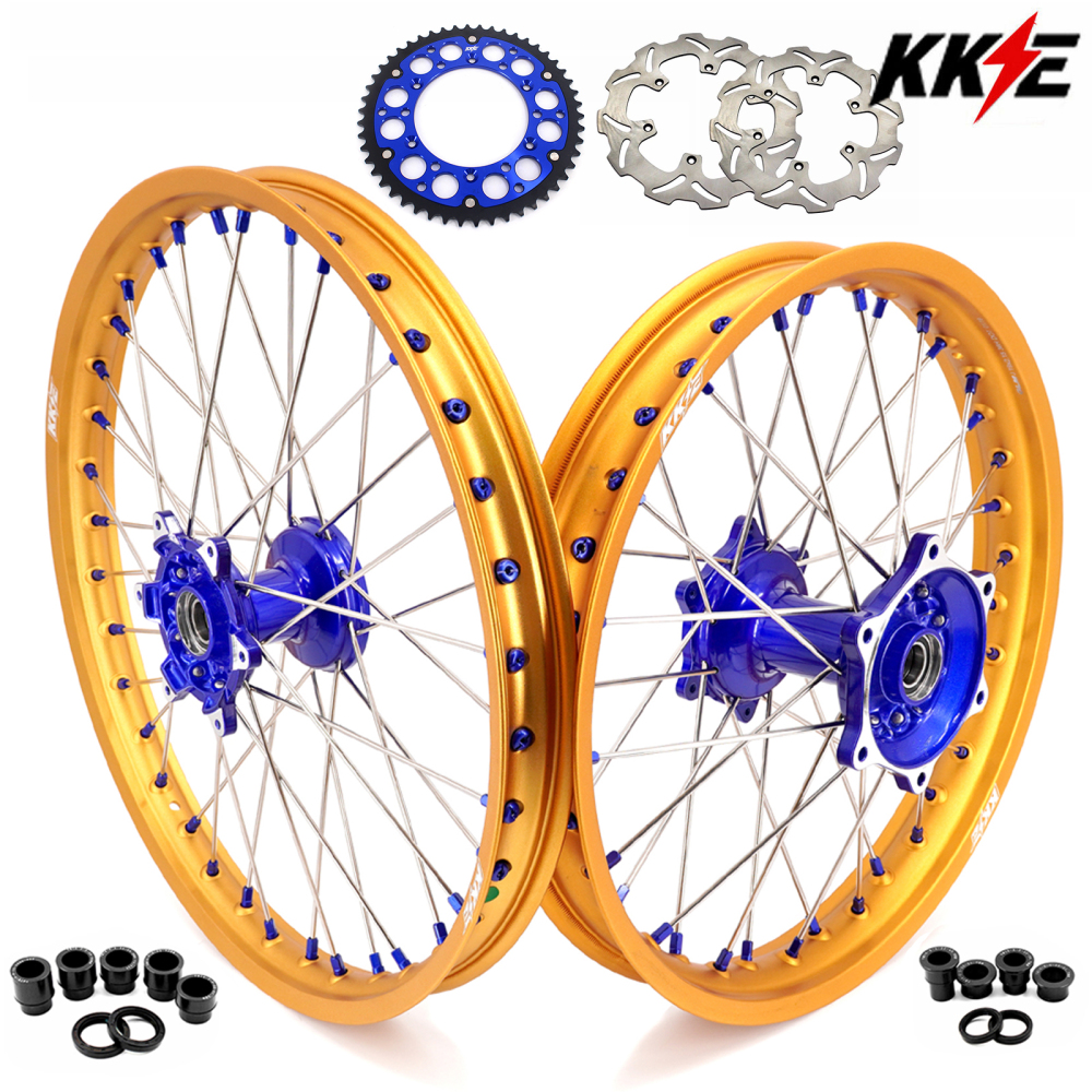 for YZ125 YZ250F - KKE 21/19 Cast Dirt Bike Wheels fit Yamaha YZ125 YZ250 1999-2016 YZ250F YZ450F 2003-2015 Gold Rims