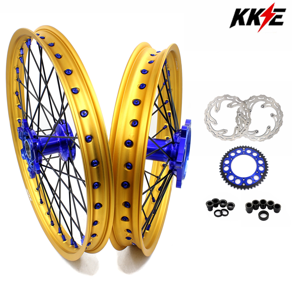 for YZ125 YZ250F - KKE 21/19 Cast Dirt Bike Wheels fit Yamaha YZ125 YZ250 1999-2016 YZ250F YZ450F 2003-2015 Gold Rims/ Black Spokes