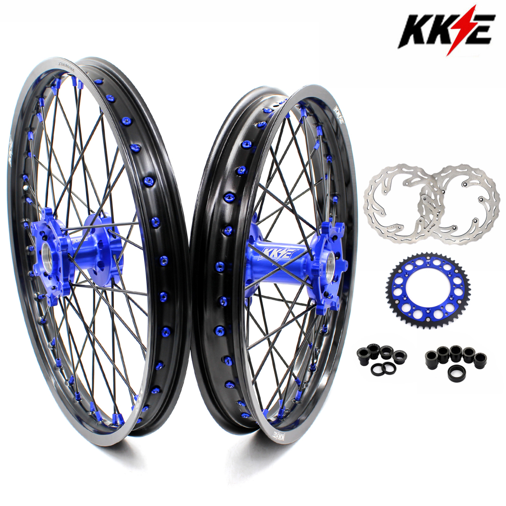 for YZ125 YZ250F - KKE 21/19 CNC Dirt Bike Wheels fit Yamaha YZ125 YZ250 1999-2016 YZ250F YZ450F 2003-2015 Black Spokes