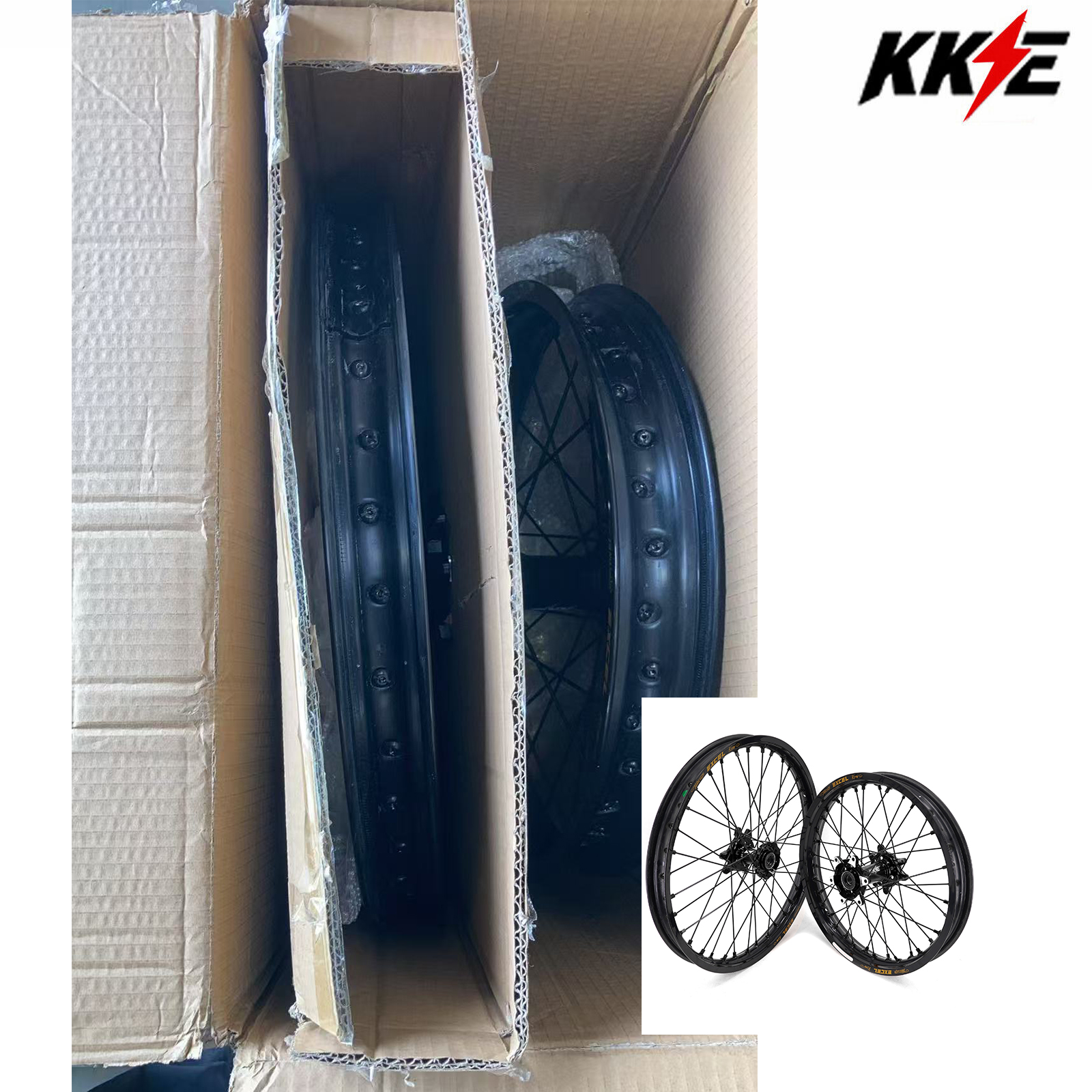 Returned Wheels fit Surron Ultra Bee 2023-2025 -- KKE 1.6*21" /2.15*18" Excel Rims Electric Dirt Bike Wheels E-Bike in All Black